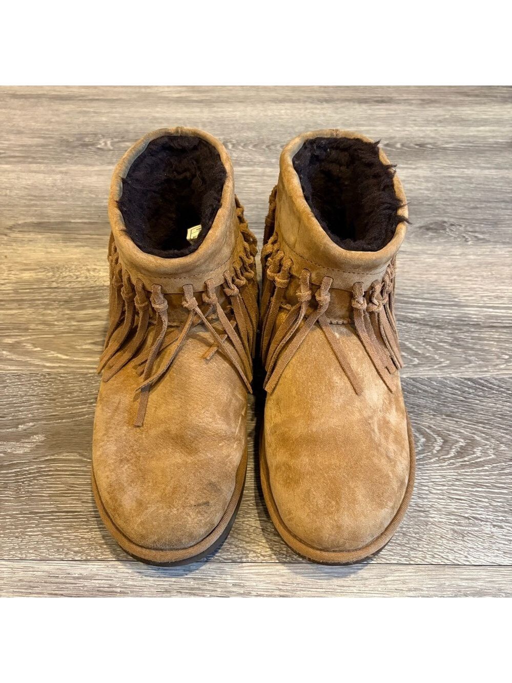 UGG Chestnut Suede Shearling-Lined Fringe Ankle Boots Size 9